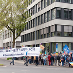 Protest vor der Rheinmetall-Konzernzentrale im Mai 2023