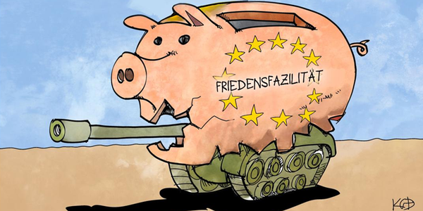 Kritik an der Europäischen Friedensfazilität - Karikatur von Kostas Koufogiorgos