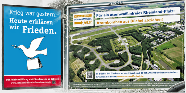 Friedenspolitische Plakate zur Landtagswahl 2021 in Baden-Württemberg und Rheinland-Pfalz