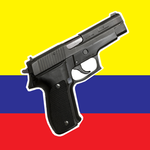 Eine Pistole von Sig Sauer und die Flagge von Kolumbien
