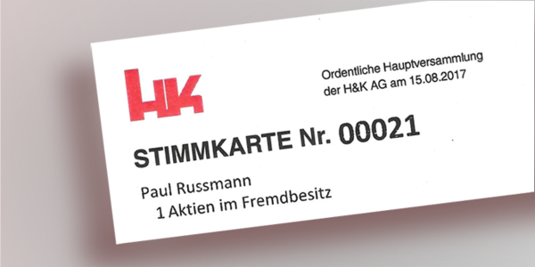 Stimmkarte von Paul Russmann bei der "Heckler & Koch"-AHV