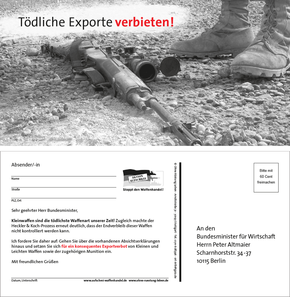 Aktionspostkarte &quot;Tödliche Exporte verbieten!&quot;