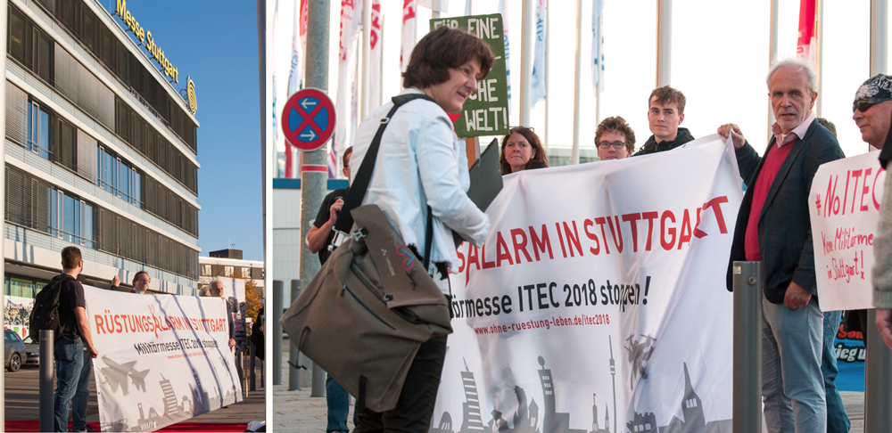 Protest gegen die ITEC 2018 auf der Messe Stuttgart