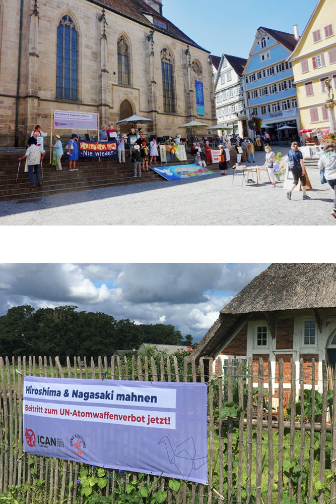 Mahnwache und Banneraktion zu 75 Jahren Hiroshima und Nagasaki in Tübingen und Butteldorf bei Oldenburg