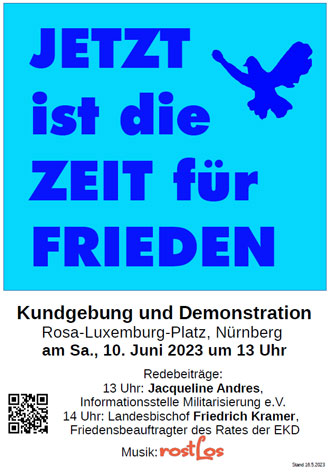 Flyer zur Friedensdemo am 10. Juni 2023 in Nürnberg zum Evang. Kirchentag