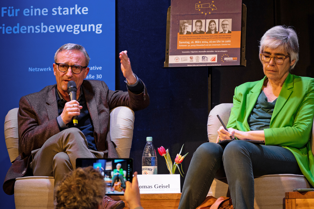 Thomas Geisel (BSW) und Jutta Paulus (Die Grünen). Foto: © Ohne Rüstung Leben